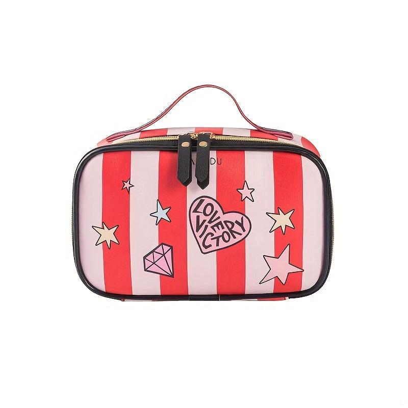 Heart Stripe Pattern Cosmetic Bag Storage Bag Travel Portable Makeup Organizer