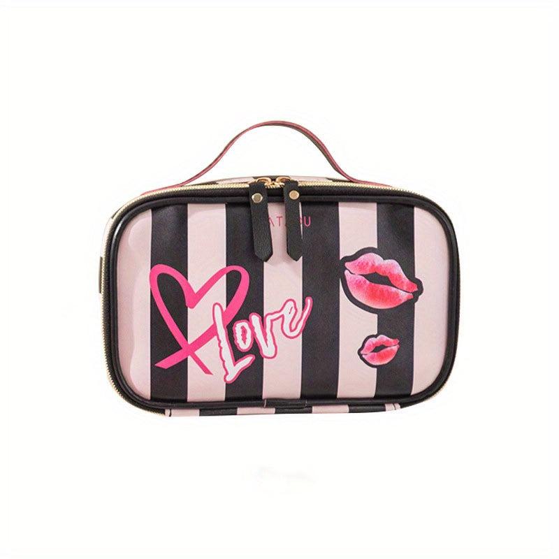 Heart Stripe Pattern Cosmetic Bag Storage Bag Travel Portable Makeup Organizer