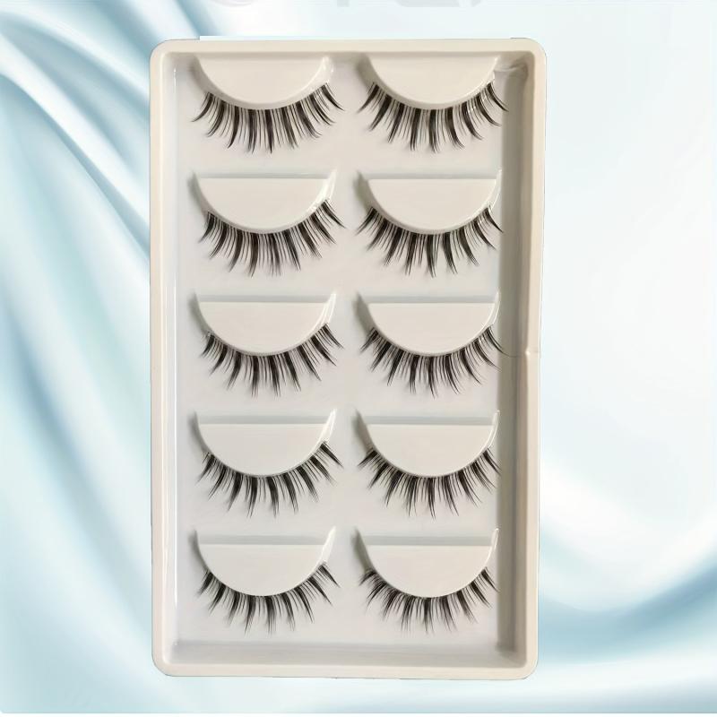 5 Pairs Natural False Eyelashes Lightweight Pointed Cat Eye Manga Lashes