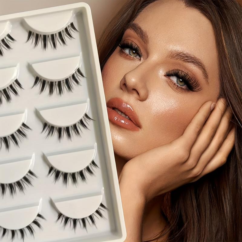 5 Pairs Natural False Eyelashes Lightweight Pointed Cat Eye Manga Lashes