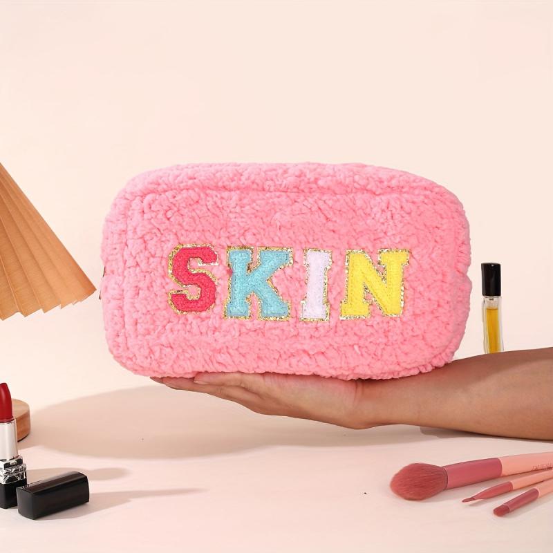 Chenille Patch Makeup Bag Portable Organizer for Toiletries