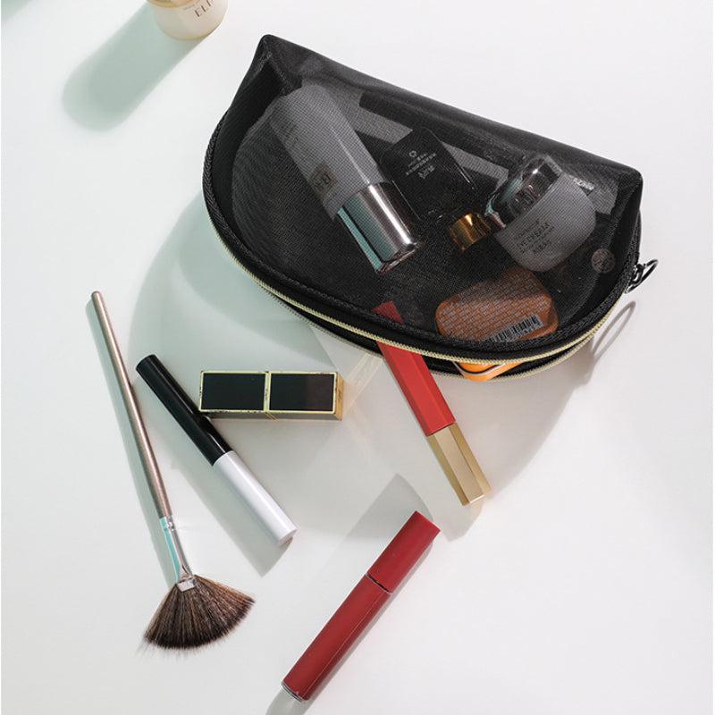 Transparent Mesh Cosmetic Bag With Handle Portable Large Capacity Toiletry Bag