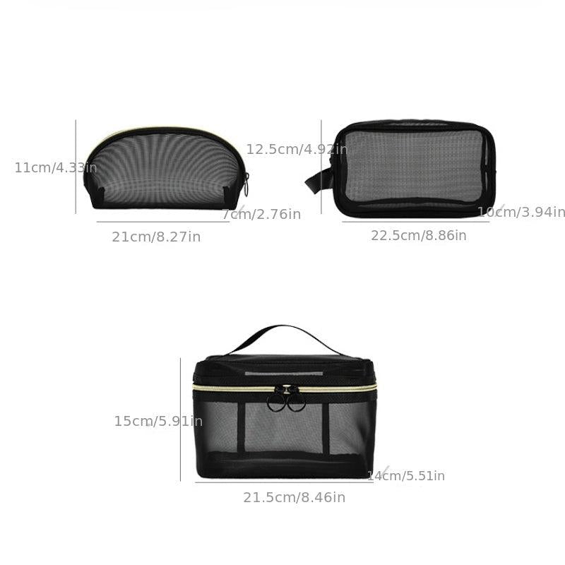 Transparent Mesh Cosmetic Bag With Handle Portable Large Capacity Toiletry Bag