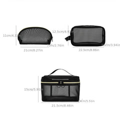 Transparent Mesh Cosmetic Bag With Handle Portable Large Capacity Toiletry Bag