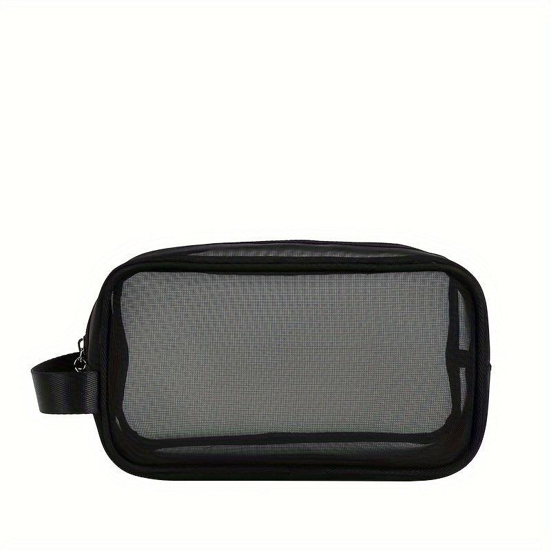 Transparent Mesh Cosmetic Bag With Handle Portable Large Capacity Toiletry Bag