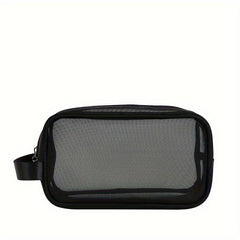 Transparent Mesh Cosmetic Bag With Handle Portable Large Capacity Toiletry Bag