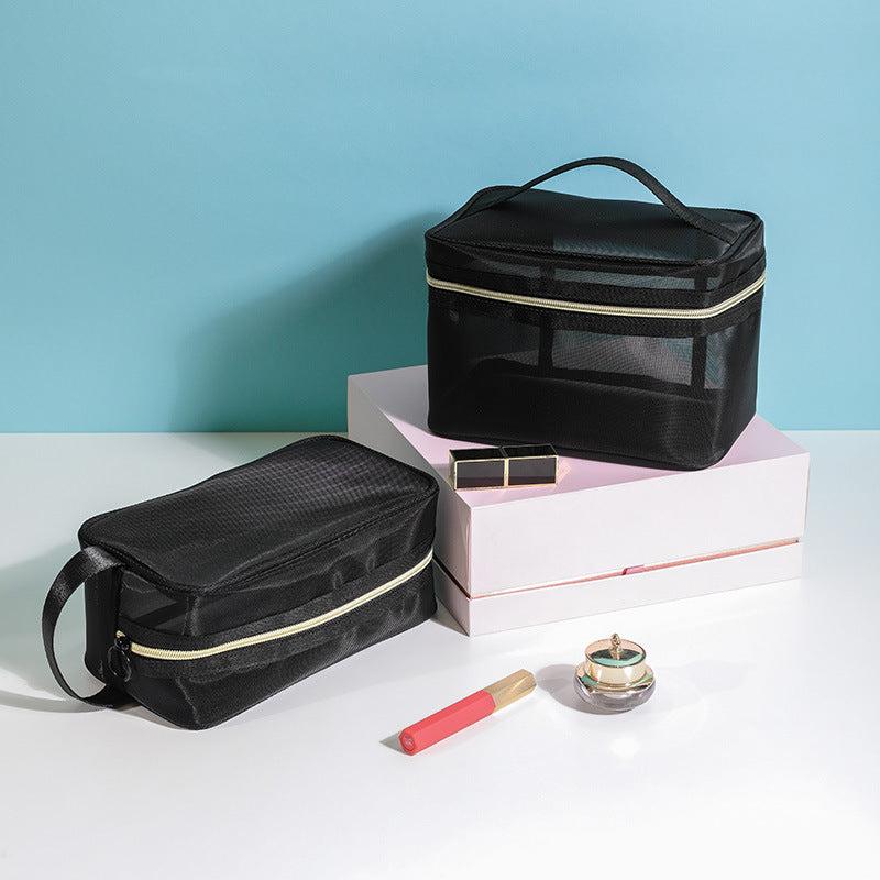 Transparent Mesh Cosmetic Bag With Handle Portable Large Capacity Toiletry Bag