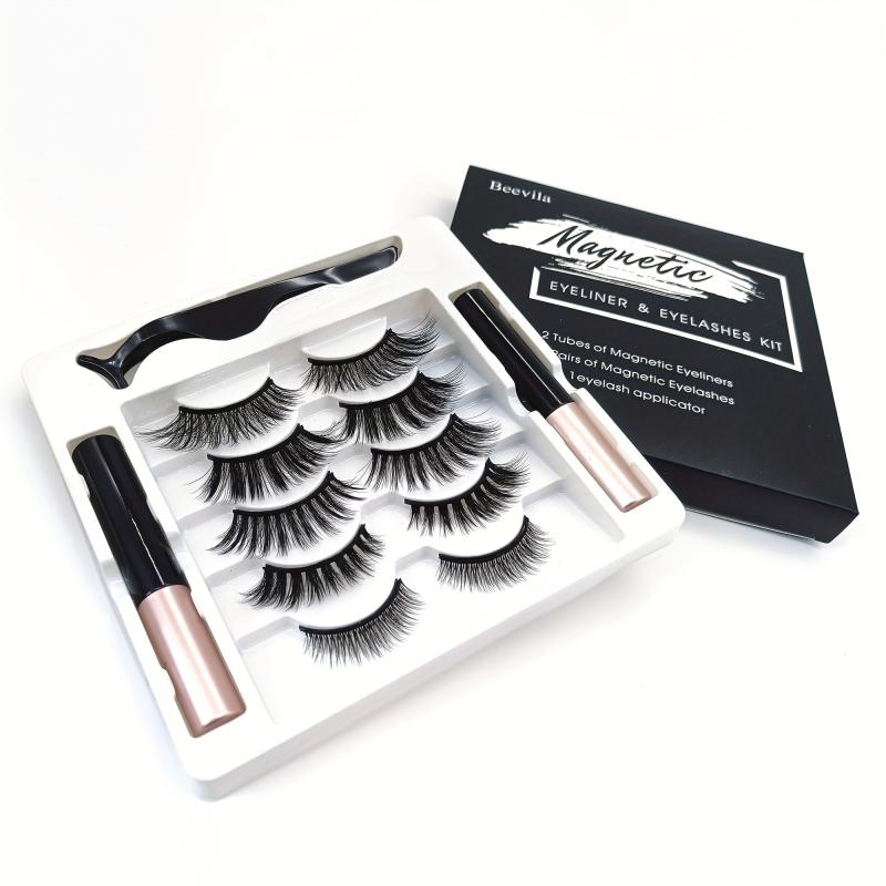 Magnetic False Eyelashes Kit with Eyeliner Pen and Tweezers