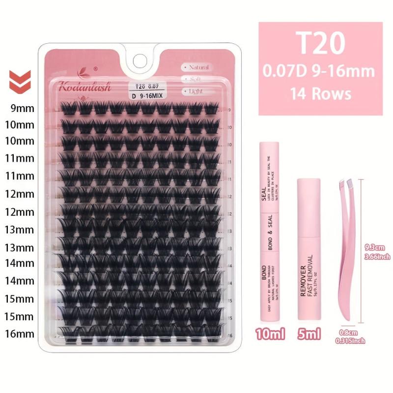 140pcs Cluster Lashes DIY Eyelash Extension Kit D Curling Lashes Glue Bond Seal