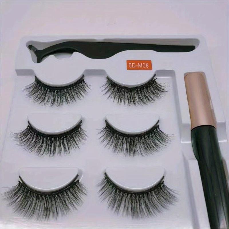 3 Pairs Magnetic Eyelash Set with Liquid Pen, Tweezers & Glue