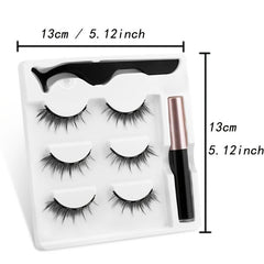 3 Pairs False Eyelashes Magnetic Liquid Eyeliner Set