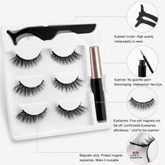 3 Pairs False Eyelashes Magnetic Liquid Eyeliner Set