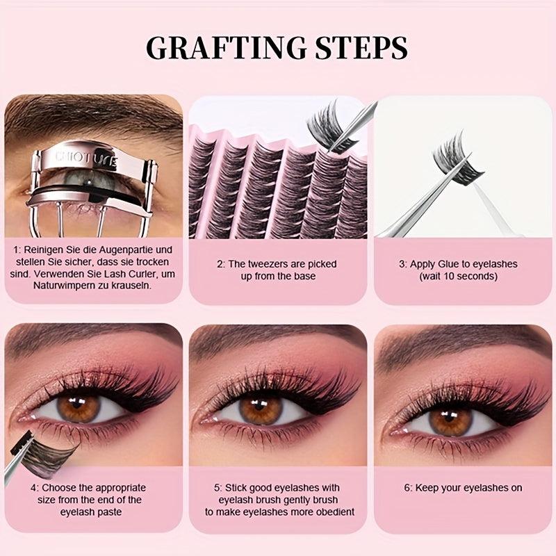 DIY Lash Clusters Kit with Remover 2-in-1 Applicator Faux Mink D Curling