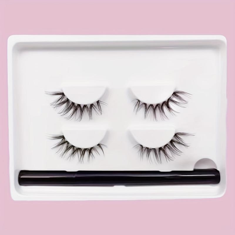 2 Pairs False Eyelashes & Eyeliner Kit Natural Volume 14mm Lashes Extension