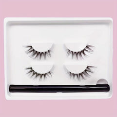 2 Pairs False Eyelashes & Eyeliner Kit Natural Volume 14mm Lashes Extension