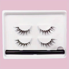 2 Pairs False Eyelashes & Eyeliner Kit Natural Volume 14mm Lashes Extension