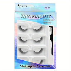 5 Pairs Self-Adhesive Faux Mink Eyelashes Set With Tweezers