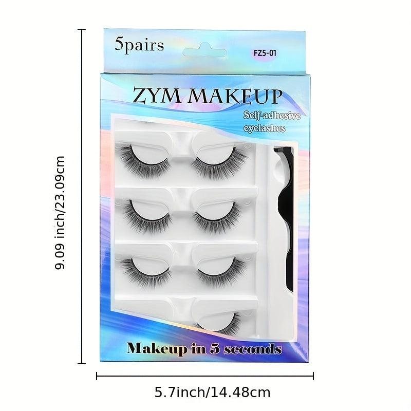 5 Pairs Self-Adhesive Faux Mink Eyelashes Set With Tweezers