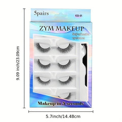 5 Pairs Self-Adhesive Faux Mink Eyelashes Set With Tweezers