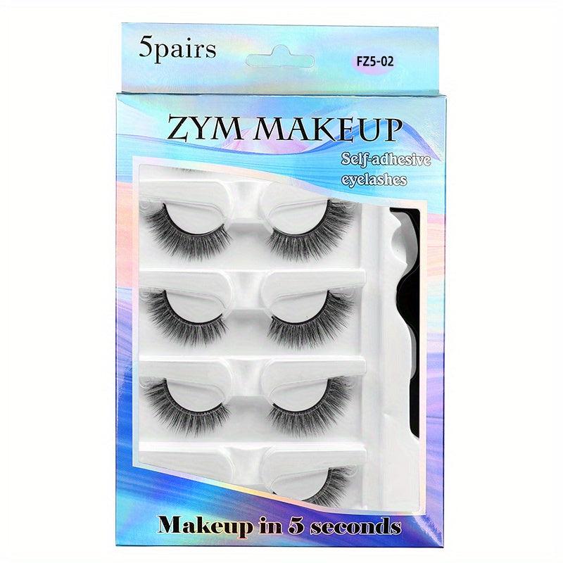 5 Pairs Self-Adhesive Faux Mink Eyelashes Set With Tweezers