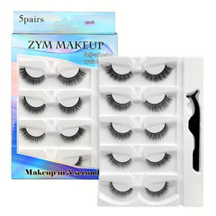 5 Pairs Self-Adhesive Faux Mink Eyelashes Set With Tweezers