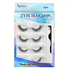 5 Pairs Self-Adhesive Faux Mink Eyelashes Set With Tweezers