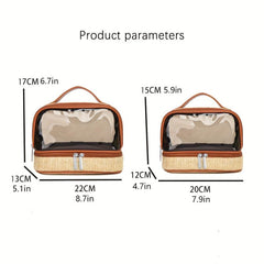 Boho Straw Toiletry Bag Double Layer Cosmetic Travel Bag