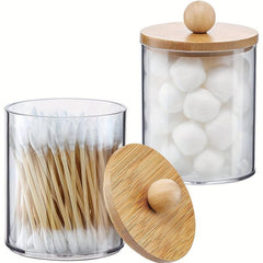 Cotton Swabs Dispenser Jars Clear Plastic Makeup Organizer Bathroom Storage