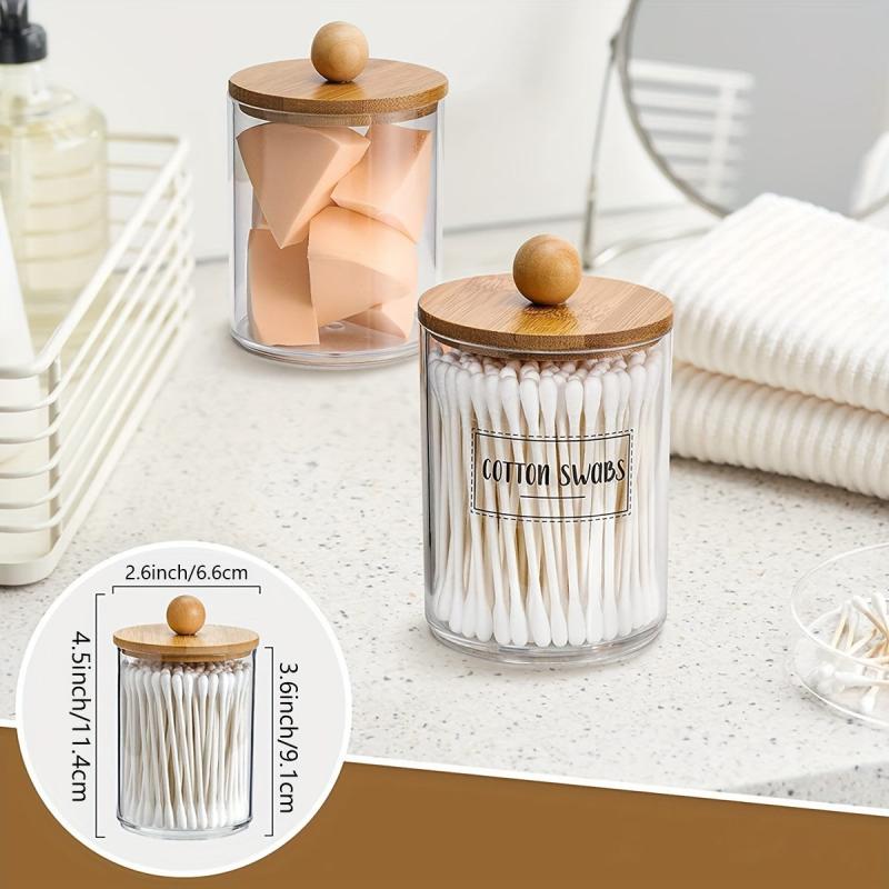 Cotton Swabs Dispenser Jars Clear Plastic Makeup Organizer Bathroom Storage