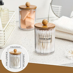 Cotton Swabs Dispenser Jars Clear Plastic Makeup Organizer Bathroom Storage