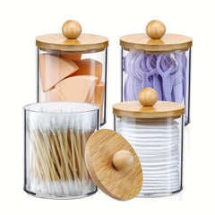 Cotton Swabs Dispenser Jars Clear Plastic Makeup Organizer Bathroom Storage
