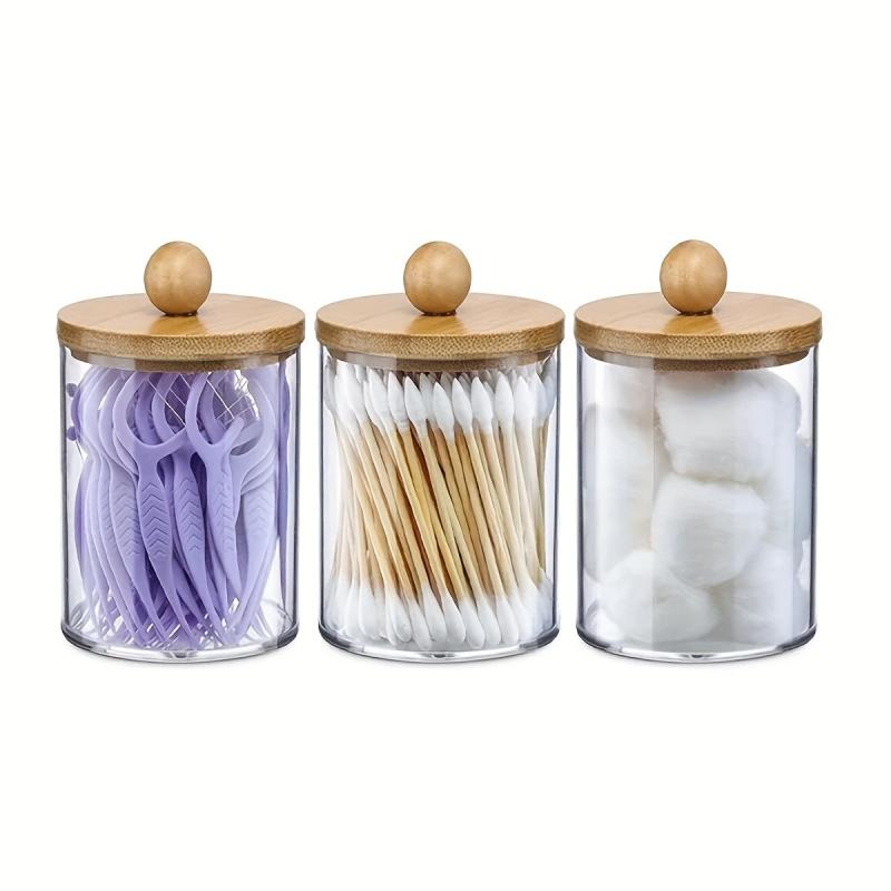 Cotton Swabs Dispenser Jars Clear Plastic Makeup Organizer Bathroom Storage