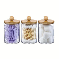 Cotton Swabs Dispenser Jars Clear Plastic Makeup Organizer Bathroom Storage