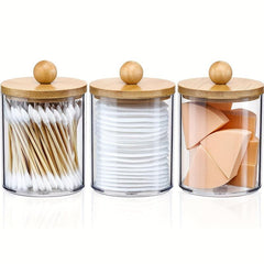 Cotton Swabs Dispenser Jars Clear Plastic Makeup Organizer Bathroom Storage