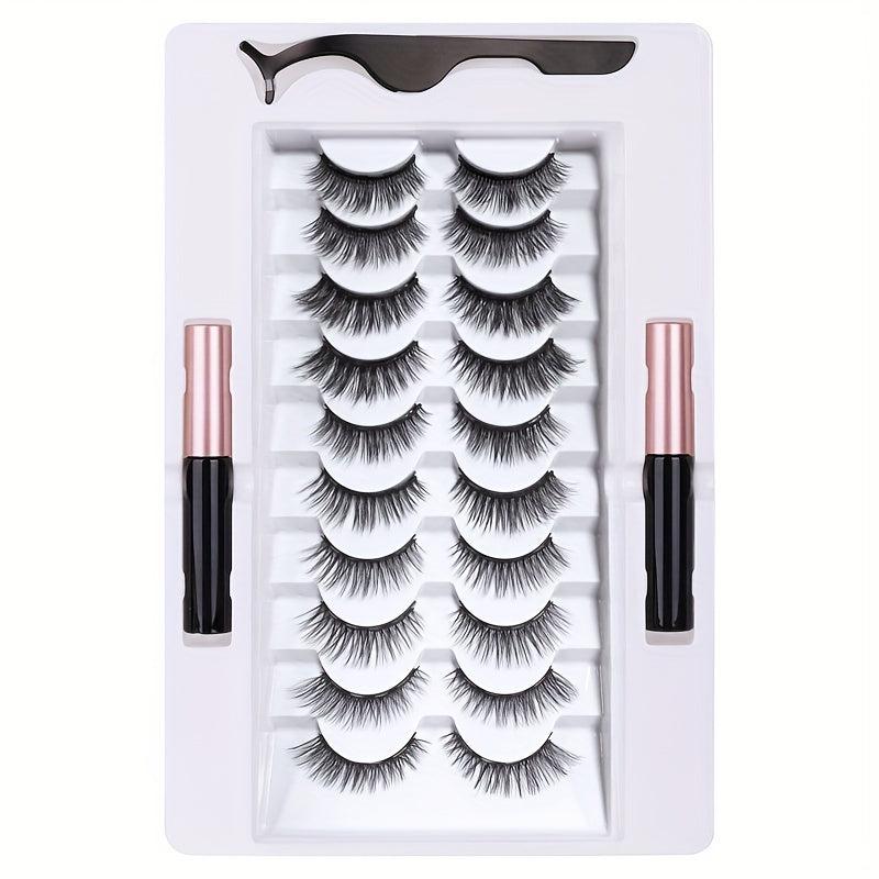 10 Pairs Magnetic Eyelashes Kit With 2 Magnetic Eyeliners & Tweezer