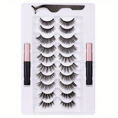 10 Pairs Magnetic Eyelashes Kit With 2 Magnetic Eyeliners & Tweezer