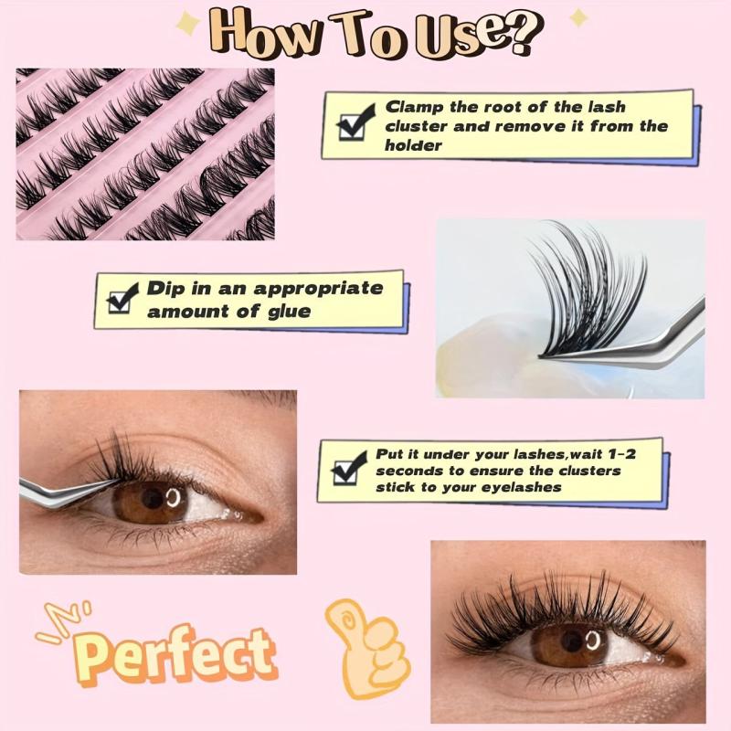 120pcs Mink Hair Fluffy False Eyelashes D Curling Wispy Lashes DIY Kit