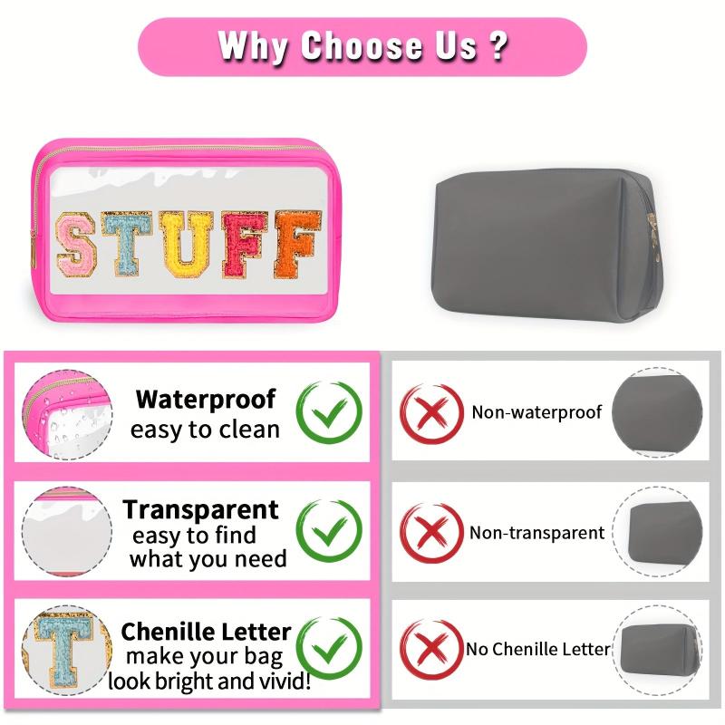 Chenille Letter Clear Makeup Bags Preppy Patch with Zipper