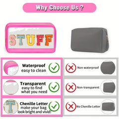 Chenille Letter Clear Makeup Bags Preppy Patch with Zipper