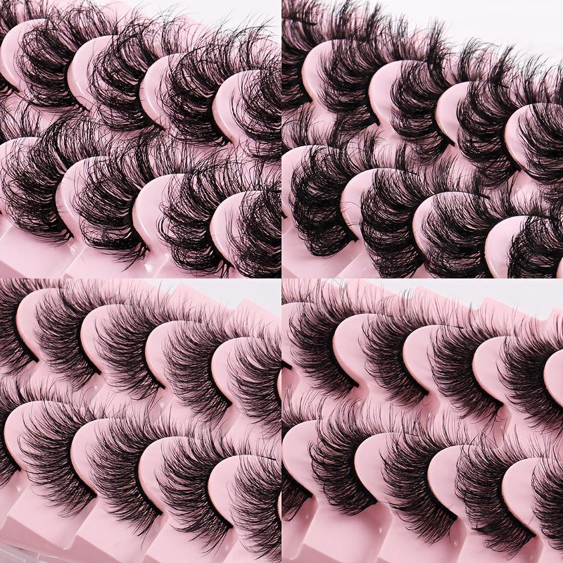 10 Pairs Fluffy Full Strip Lashes Messy Curly Faux Mink Lashes Natural Look