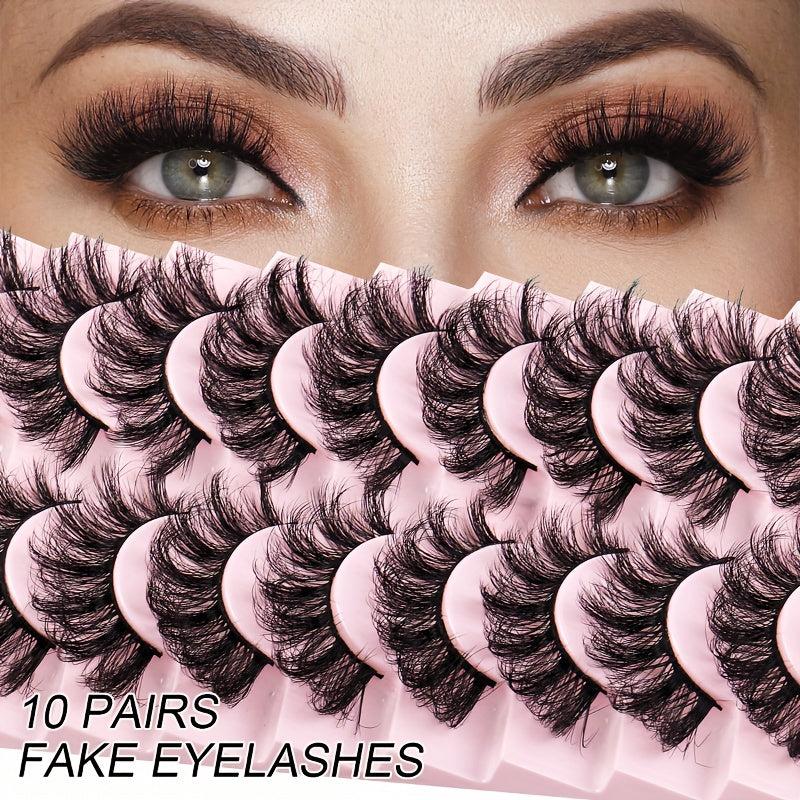 10 Pairs Fluffy Full Strip Lashes Messy Curly Faux Mink Lashes Natural Look