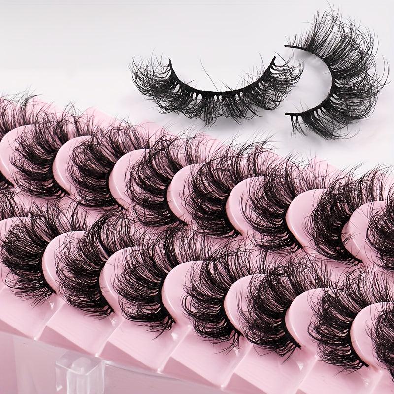 10 Pairs Fluffy Full Strip Lashes Messy Curly Faux Mink Lashes Natural Look