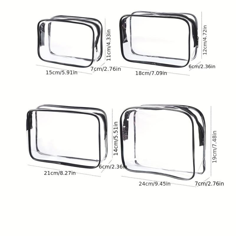 4pcs Toiletry Bag Cosmetic Bag with Zipper PVC Waterproof Makeup Bags