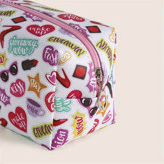 Heart Sunglasses Lipstick Slogan Pattern Makeup Bag
