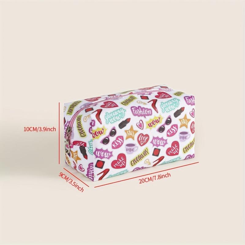 Heart Sunglasses Lipstick Slogan Pattern Makeup Bag