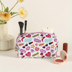 Heart Sunglasses Lipstick Slogan Pattern Makeup Bag