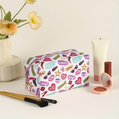 Heart Sunglasses Lipstick Slogan Pattern Makeup Bag