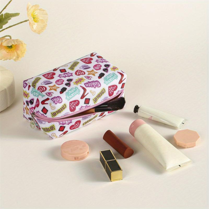 Heart Sunglasses Lipstick Slogan Pattern Makeup Bag