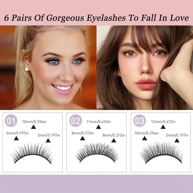 6 Pairs Eyelashes & Eyeliner Kit 3D Natural Look Lashes Easy Wear Waterproof