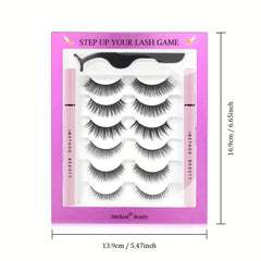 6 Pairs Eyelashes & Eyeliner Kit 3D Natural Look Lashes Easy Wear Waterproof